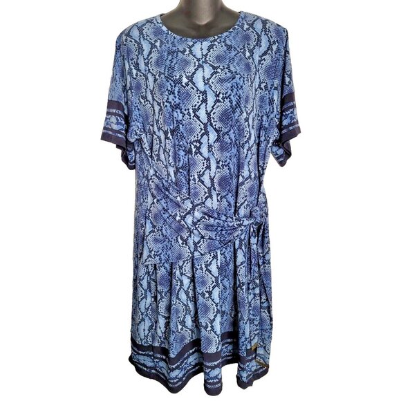 Michael Kors Dresses & Skirts - Michael Kors Dress Size‎ XL Faux Wrap Snakeskin Print Blue Short Sleeve
